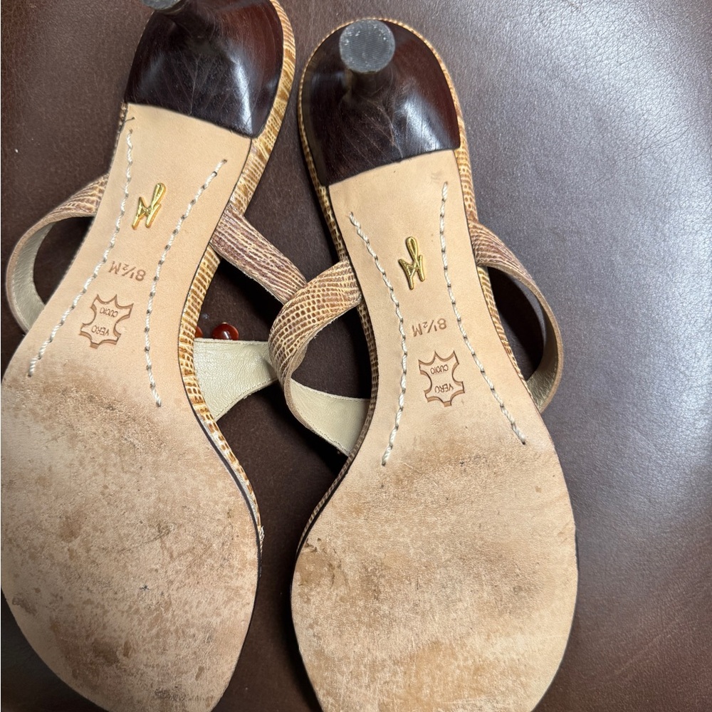 J Vincent Tan and Orange Sandals with Amber  Beadwork - Picture 4 of 5